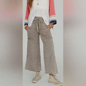 Three Bird Nest Taupe Wide Leg Patchwork Pants